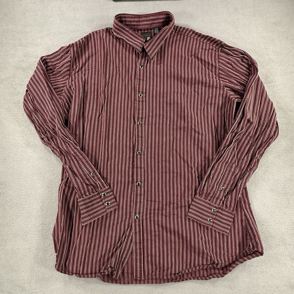 j ferrari Mens Button Down Shirt Red‎ Stripe 2XL Y2K Back Embroidered